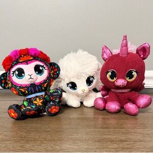 Posh Paws PLUSHES Pets Lot of 3 Monkey Poodle Unicorn Floral Pink White 6in